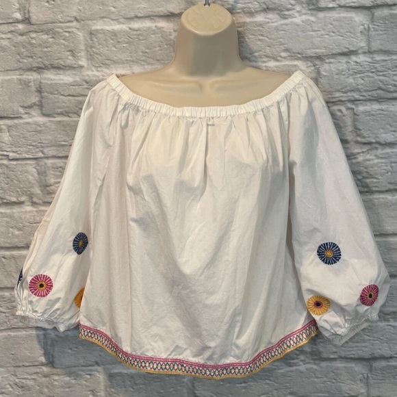 Madewell Women's White Cotton Embroidered Off-the-Shoulder Top Sz Small - Picture 2 of 8